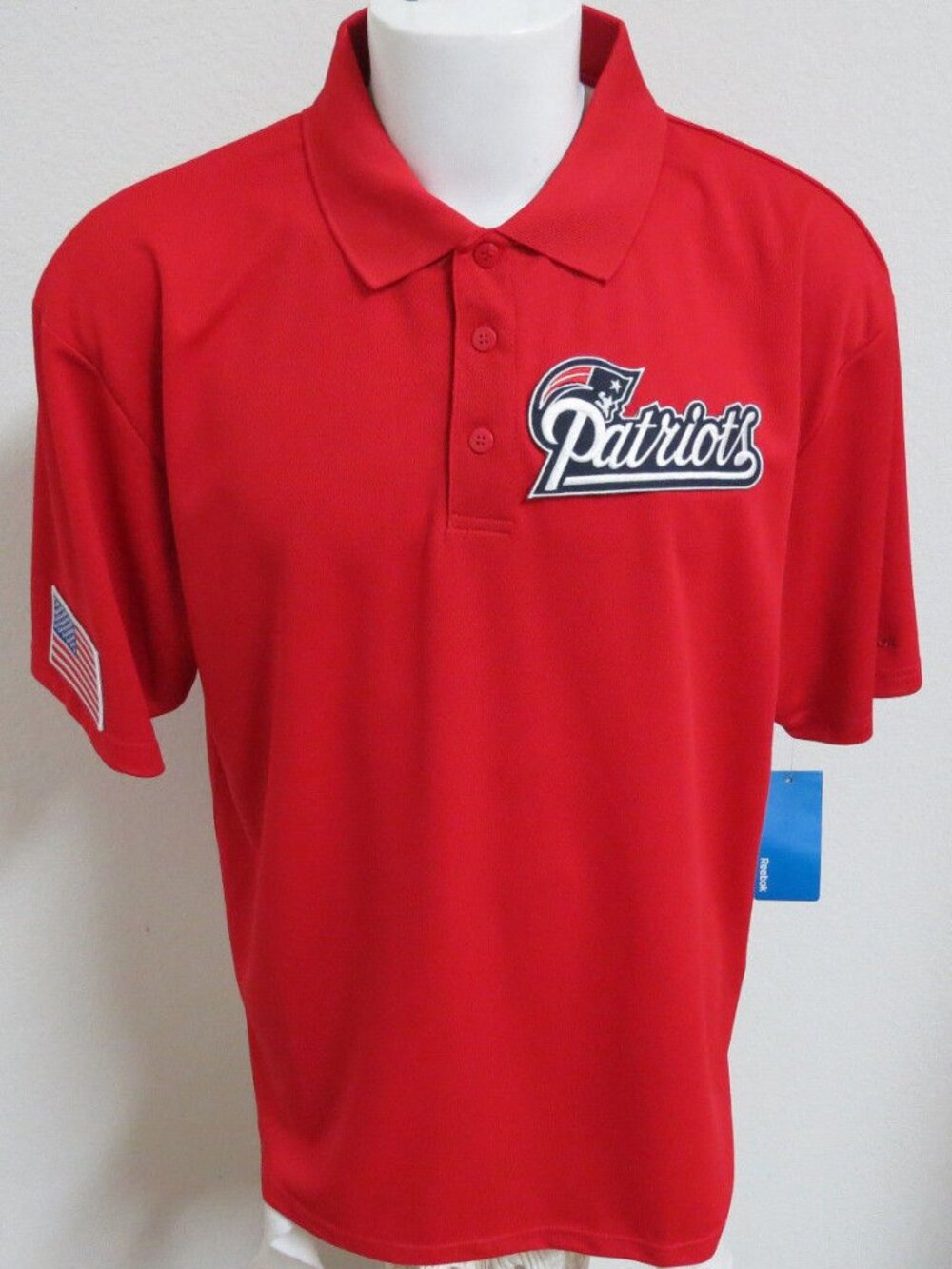 New XL PATRIOTS Red Reebok Mens db Polyester #25D Polo Shirt